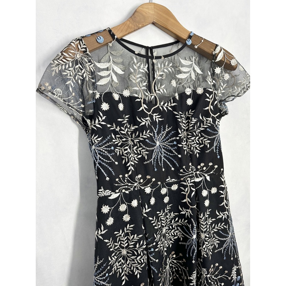 Adrianna Papell Formal Navy Mesh Floral Embroidered Fit & Flare Dress Size 4 - Picture 3 of 14